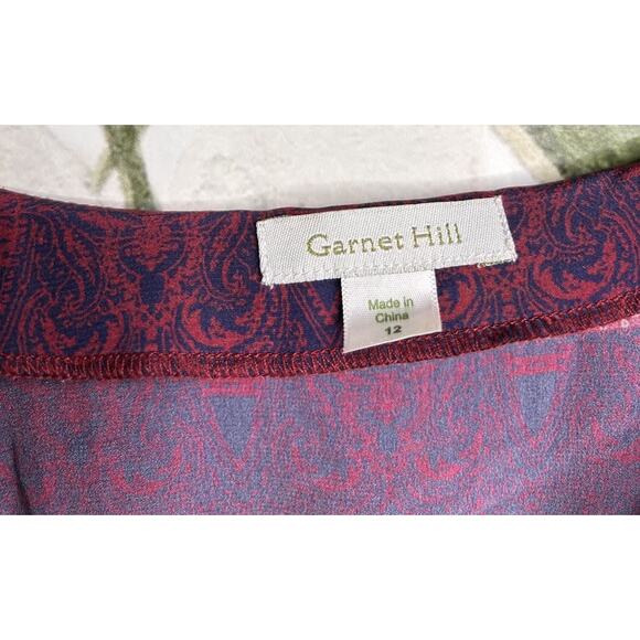 Garnet Hill Size 12 100% Silk Printed Elastic Back Tunic Top Short Sleeves - Picture 4 of 6